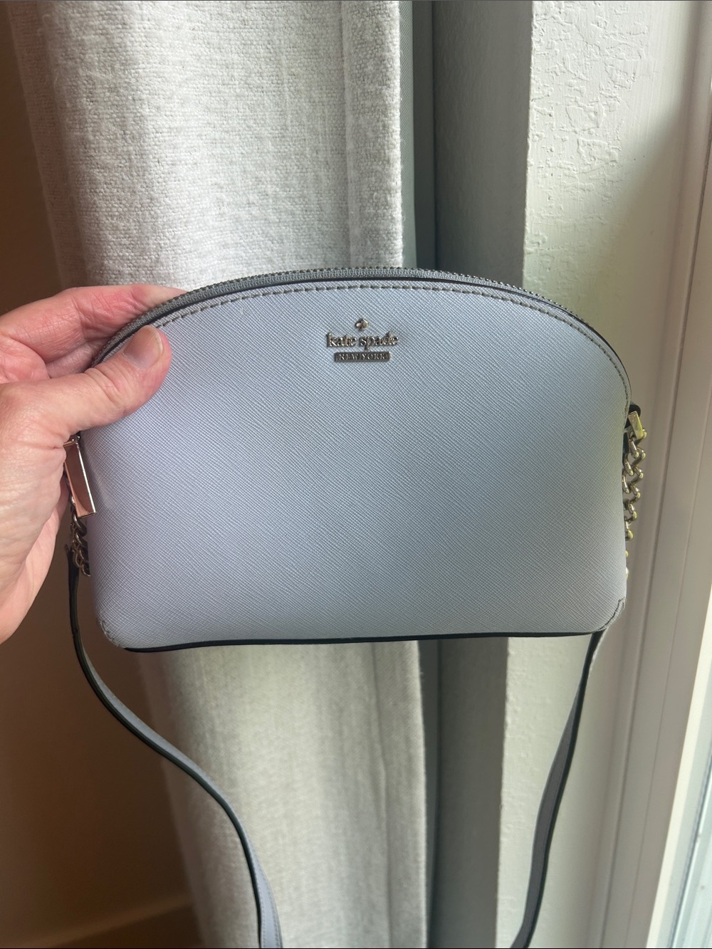 kate spade Blue/grey Leather Dome Crossbody with Gold Chain